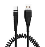 Nohon Cable de carga rizado USB-C - 2A Cable de datos de resorte en espiral Cable de cargador de 1,2 metros Negro