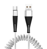 Nohon Cable de carga rizado USB-C - 2A Cable de datos de resorte en espiral Cable de cargador de 1,2 metros Blanco