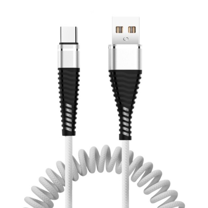 Cable de carga rizado USB-C - 2A Cable de datos de resorte en espiral Cable de cargador de 1,2 metros Blanco