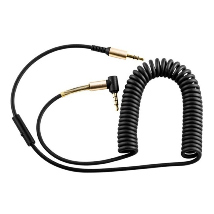 Cavo AUX a spirale da 3,5 mm con connettore audio a spirale placcato in oro da 2 metri - nero