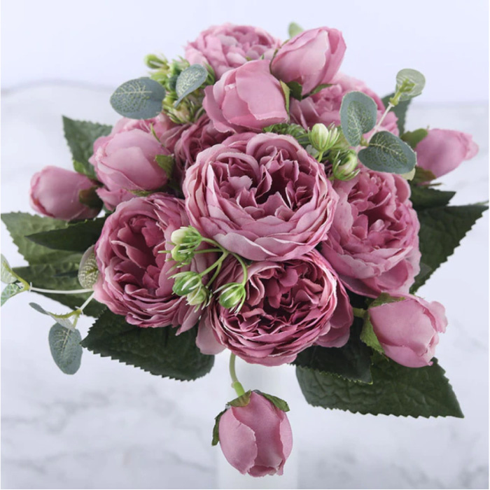 Bouquet d'arte - Rose di seta Fiori rosa Mazzi di lusso Decor Ornament Pink