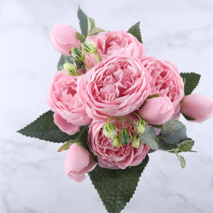 Bouquet d'arte - Rose di seta Fiori rosa Mazzi di lusso Decor Ornament Pink