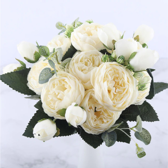 Bouquet artistico - Rose di seta Fiori rosa Mazzi di lusso Decor Ornament White