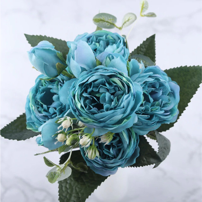 Art Bouquet - Rosas de seda Flores color de rosa Ramos de lujo Decoración Adorno Azul