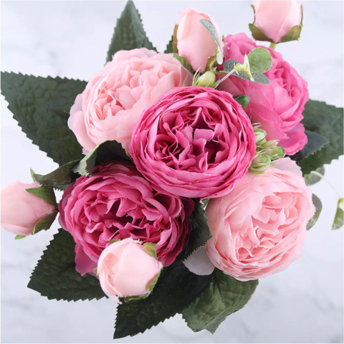 Bouquet d'arte - Rose di seta Fiori rosa Mazzi di lusso Decor Ornament Pink