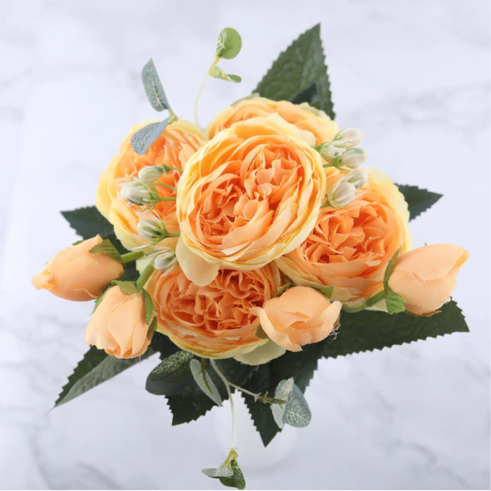 Kunststrauß - Seidenrosen Rosenblumen Luxussträuße Dekor Ornament Gelb