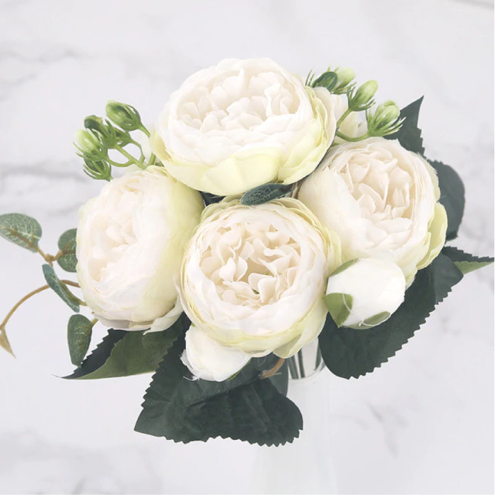 Art Bouquet - Rosas de seda Flores color de rosa Ramos de lujo Decoración Adorno Blanco