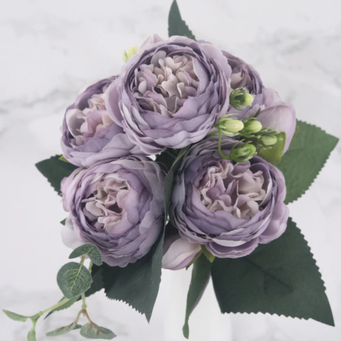 Art Bouquet - Soie Roses Rose Fleurs Bouquets De Luxe Décor Ornement Violet