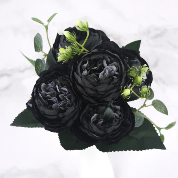 Bukiet Artystyczny - Jedwabne Róże Kwiaty Róży Luksusowe Bukiety Dekoracyjny Ornament Czarny
