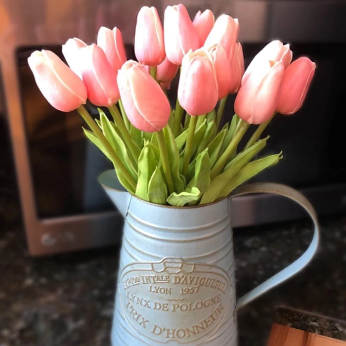 ZQNYCY Art Bouquet - Tulipanes Flores de seda Tulipán Ramos de lujo Decoración Adorno Blanco