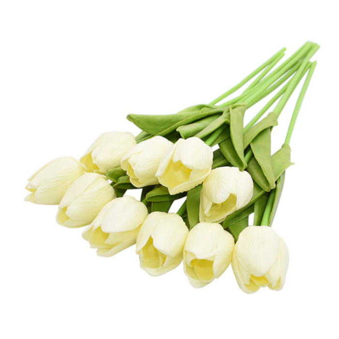 Art Bouquet - Tulipanes Flores de seda Tulipán Ramos de lujo Decoración Adorno Blanco