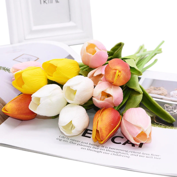 ZQNYCY Art Bouquet - Tulipes Soie Fleurs Tulipe Bouquets De Luxe Décor Ornement Jaune