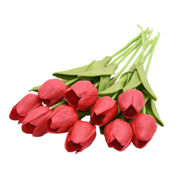 Art Bouquet - Tulipanes Flores de seda Tulipán Ramos de lujo Decoración Adorno Rojo
