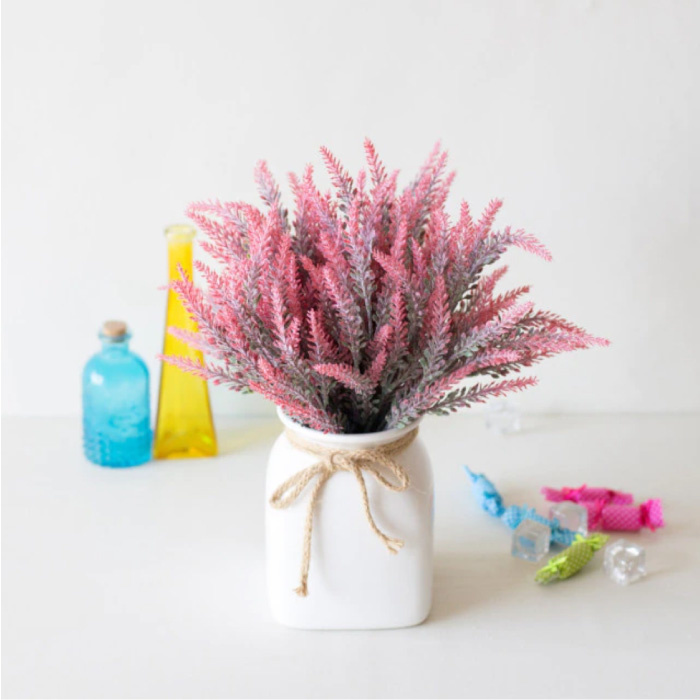 Kunststrauß mit Vase - Lavendel Plastikblumen Luxus Blumensträuße Dekor Ornament Rot