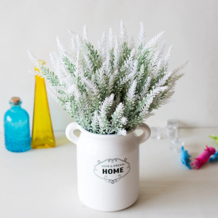 SMR Art Bouquet avec Vase - Fleurs en Plastique Lavande Bouquets de Luxe Décor Ornement Blanc