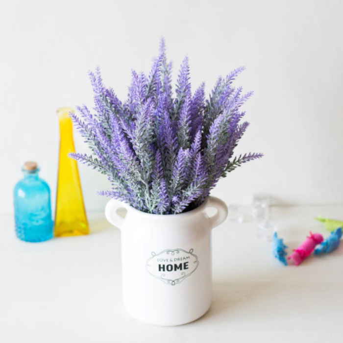 Ramo de arte con jarrón - Flores de plástico lavanda Ramos de lujo Decoración Adorno Púrpura