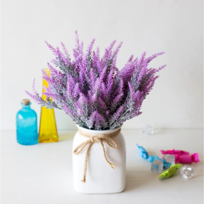 Kunststrauß mit Vase - Lavendel Plastikblumen Luxus Blumensträuße Dekor Ornament Violett