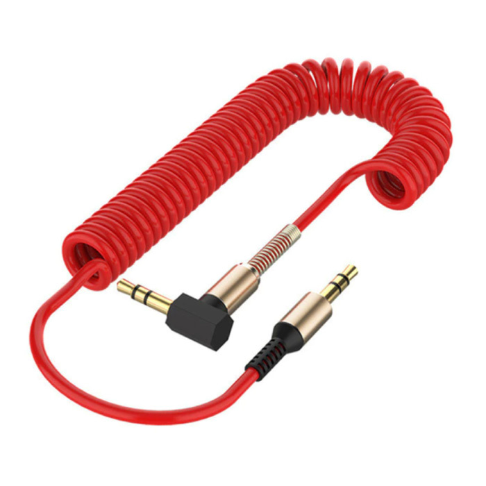 Câble AUX enroulé 3,5 mm Jack audio en spirale plaqué or 1,5 mètre - Rouge