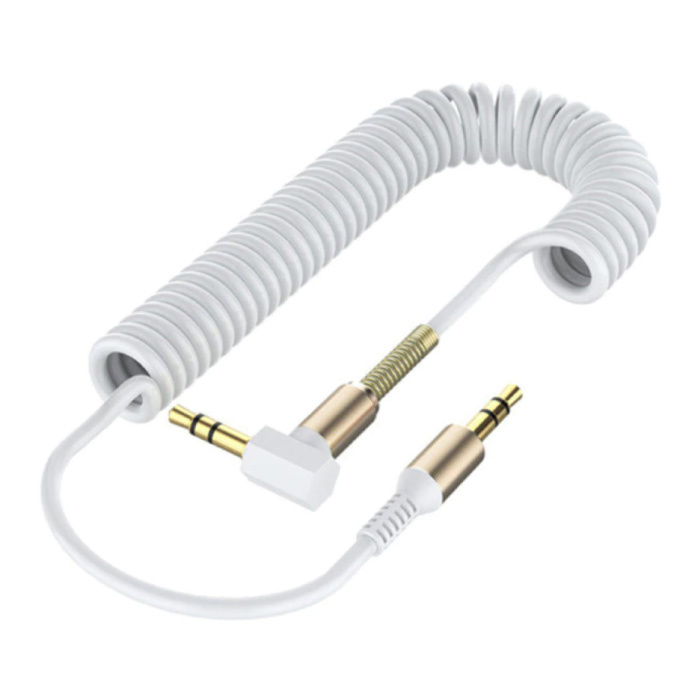 Cable AUX en espiral de 3,5 mm Conector de audio en espiral chapado en oro de 1,5 metros - Blanco