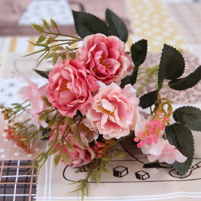 Kahaul Art Bouquet - Silk Roses Rose Flowers Luxury Bouquets Decor Ornament Pink