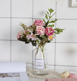 Kahaul Kunststrauß - Seidenrosen Rosenblumen Luxussträuße Dekor Ornament Pink