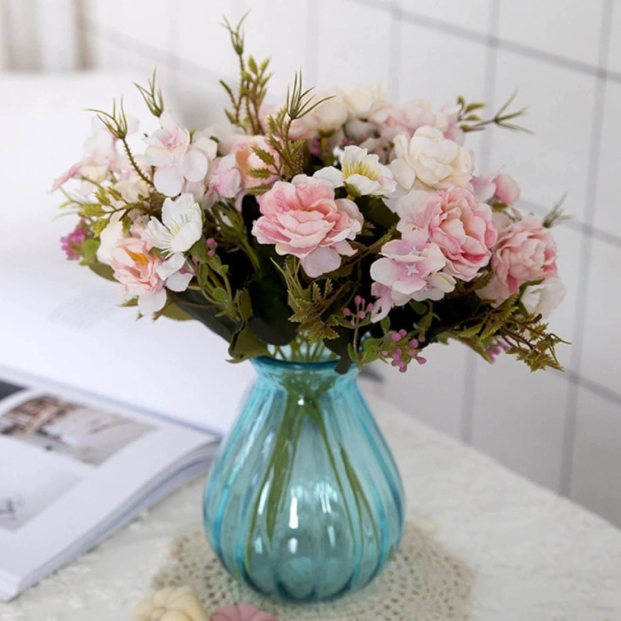 Kahaul Art Bouquet - Silk Roses Rose Flowers Luxury Bouquets Decor Ornament Red