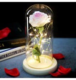 Stuff Certified® Art Rose dans une cloche en verre avec éclairage - Ornement de luxe en verre de fleurs de roses en soie