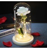 Stuff Certified® Art Rose dans une cloche en verre avec éclairage - Ornement de luxe en verre de fleurs de roses en soie