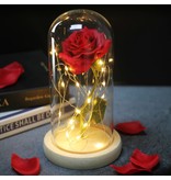 Stuff Certified® Art Rose dans une cloche en verre avec éclairage - Ornement de luxe en verre de fleurs de roses en soie