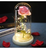 Stuff Certified® Art Rose dans une cloche en verre avec éclairage - Ornement de luxe en verre de fleurs de roses en soie