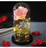 Stuff Certified® Art Rose dans une cloche en verre avec éclairage - Ornement de luxe en verre de fleurs de roses en soie