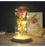 Stuff Certified® Art Rose dans une cloche en verre avec éclairage - Ornement de luxe en verre de fleurs de roses en soie