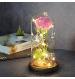 Stuff Certified® Art Rose dans une cloche en verre avec éclairage - Ornement de luxe en verre de fleurs de roses en soie