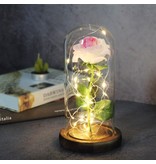 Stuff Certified® Art Rose dans une cloche en verre avec éclairage - Ornement de luxe en verre de fleurs de roses en soie