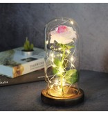Stuff Certified® Kunstrose in Glasglocke mit Beleuchtung – Seidenrosen-Blumen-Luxus-Glasdekor-Ornament