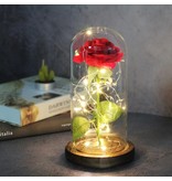 Stuff Certified® Art Rose dans une cloche en verre avec éclairage - Ornement de luxe en verre de fleurs de roses en soie