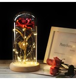 Stuff Certified® Kunst Roos in Glazen Stolp met Verlichting - Zijden Rozen Bloemen Luxe Glas Decor Ornament