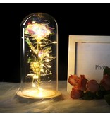 Stuff Certified® Art Rose dans une cloche en verre avec éclairage - Ornement de luxe en verre de fleurs de roses en soie