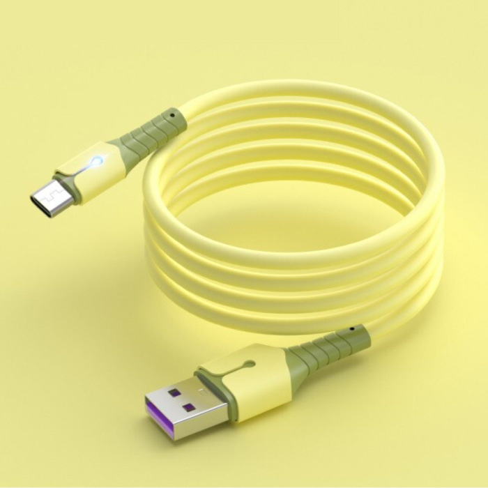 Liquid Silicone Charging Cable for Micro-USB - 5A Data Cable 1 Meter Charger Cable Yellow