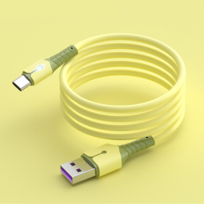 Cable de carga de silicona líquida para USB-C - Cable de datos 5A Cable cargador de 1 metro Amarillo