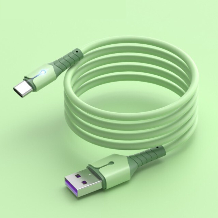 Liquid Silicone Charging Cable for USB-C - 5A Data Cable 1 Meter Charger Cable Green
