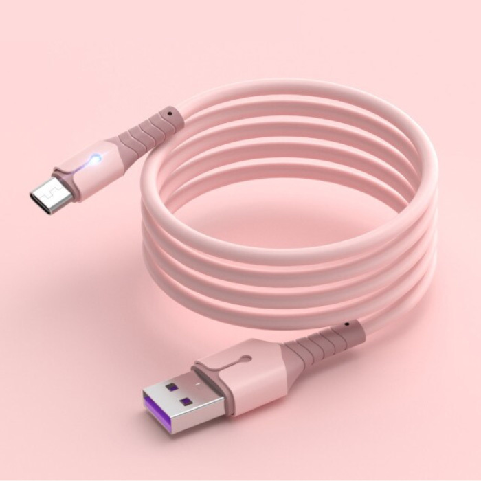 Liquid Silicone Charging Cable for Micro-USB - 5A Data Cable 1 Meter Charger Cable Pink