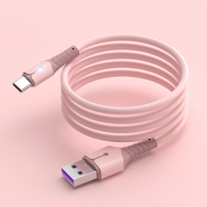 Cable de carga de silicona líquida para USB-C - Cable de datos 5A Cable cargador de 1 metro Rosa