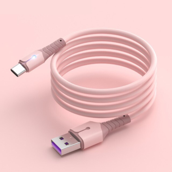 Vloeibare Siliconen Oplaadkabel voor USB-C - 5A Datakabel 1.5 Meter Oplader Kabel Roze