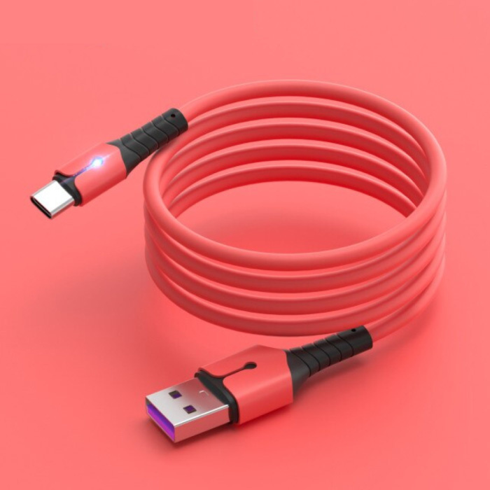 Cable de carga de silicona líquida para USB-C - Cable de datos 5A Cable cargador de 2 metros Rojo