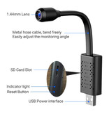 Hidden Spied Ker Mini cámara de seguridad con WiFi - Detector de movimiento de videocámara HD de 1080p flexible con alarma, color negro