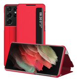 Stuff Certified® Smart View LED Flip Case Cover Hülle Kompatibel mit Samsung Galaxy A50 Rot