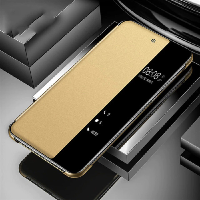 Smart View LED Flip Case Cover Case Compatible With Samsung Galaxy S9 Plus Gold