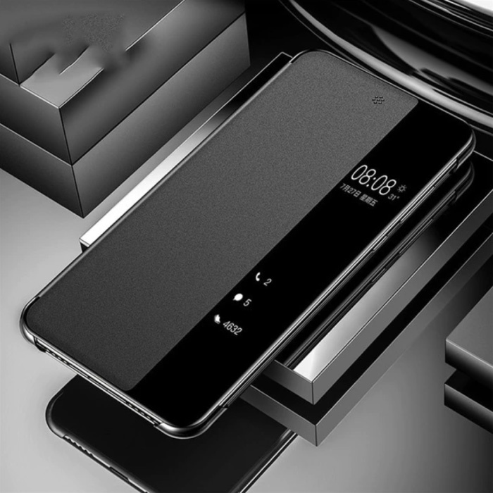 Smart View LED Flip Case Cover Case Compatible avec Samsung Galaxy A50 Noir