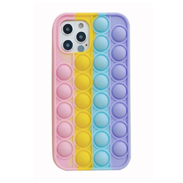 iPhone 12 Pro Pop It Case - Silicone Bubble Toy Case Anti Stress Cover Rainbow